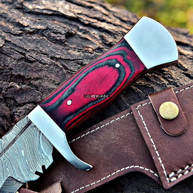 MR. CRAFT Custom Handmade Traditional Kukri Damascus Steel Fixed Blade Knife With Sheath Full Tang Heavy Duty Camping Knives - Gifts for Men (Red &amp Black Wood)