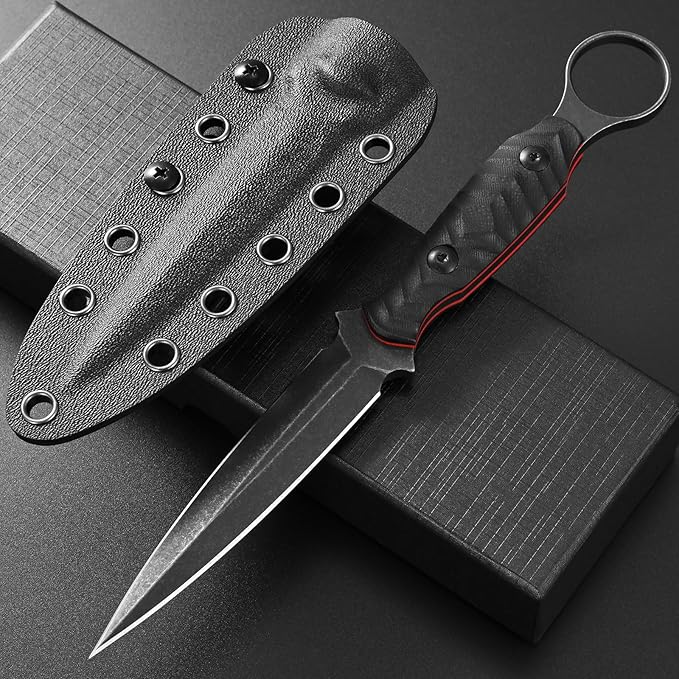 Gtkii GTK340 Fixed Blade Knife AUS-10 Steel Blade G10 Handle Full Tang EDC Tool Knifes for Outdoor Camping Hiking Survival(Black)