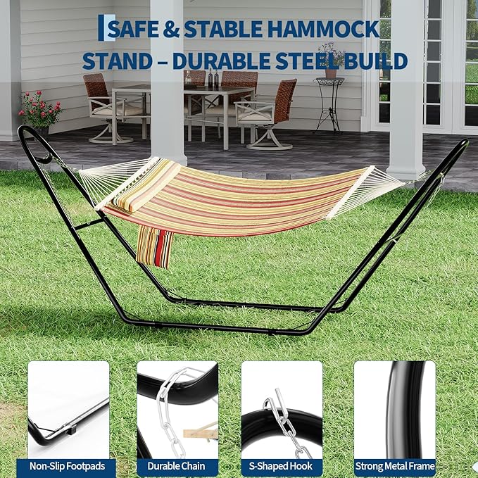 Garvee Universal Double Hammock Stand 550-Pound Capacity Heavy-Duty Hammock Stand for Outside Fits 9 to 14 Foot Hammocks Black