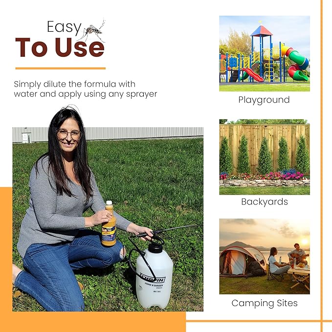 Natural Mosquito Control Spray Concentrate Repels Mosquitoes Ticks Fleas Flies Gnats and Chiggers Away. Makes up to 32 Gallons! (32 oz Concentrate)