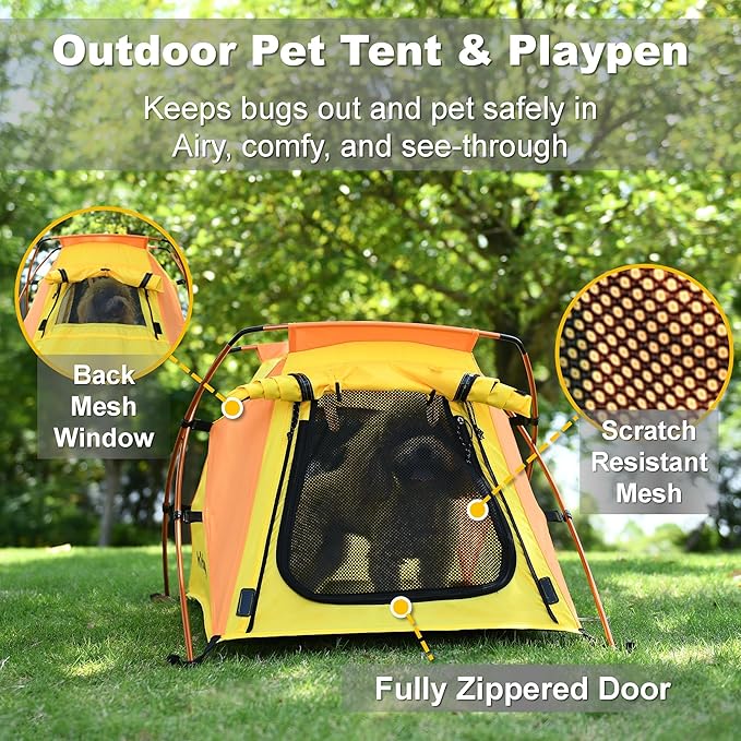 Portable Dog Tent for Small to Medium Sized Pets up to 25lb Waterproof Dog Tent Outdoor Lightweight with Carrying Bag Fully Zipped Meshed Door and Window for Camping Beach Backyard