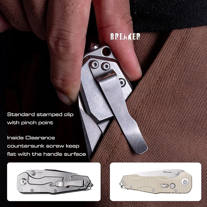 REALSTEEL Evolution Ironclad Folding Pocket Knife3.8Droppoint D2 BladeButton Frame LockG10 HandleThumb StudSafety Switch6.5ozEDC Tactical Indoor OutdoorCampingHikingDaily UseGift for Men W