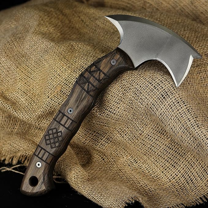 Forged Tomahawk Handmade Camping Hatchet Bushcraft Axe Full Tang with Kydex Sheath Functional Tomahawk AncientSmithy for Outdoor (Compact Hatchet)