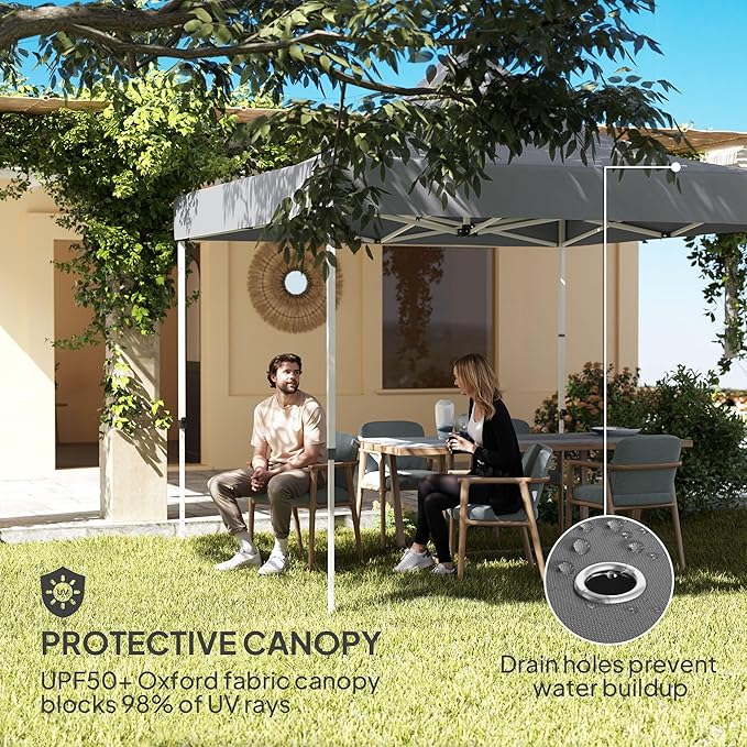 10ftx10ft Pop-Up Canopy Tent with Reinforced 32mm/25mm Steel FFor rame UPF50+ Gray OxFor Ford Canopy 3-Level Height &amp Mesh Storage Pockets