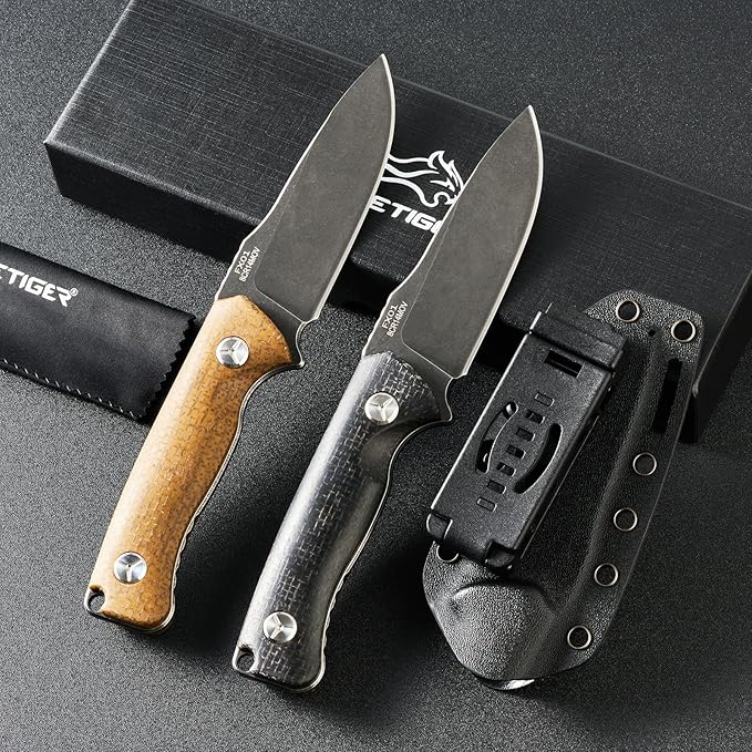 Fixed Blade Knife with Kydex Sheath &amp Clip 3.9 8CR Steel Blade Micarta Handle Full Tang Camping Knife for Outdoor Adventures Bushcraft Survival Hunting Hiking FX01 (Black)