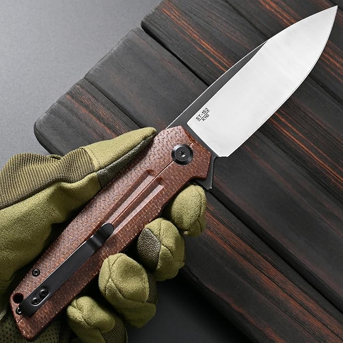 Sitivien ST152 Folding KnifeK110(D2) Steel Blade with Micarta Handle EDC Tool Knife for Outdoor CampingHikingFishing(Brown)