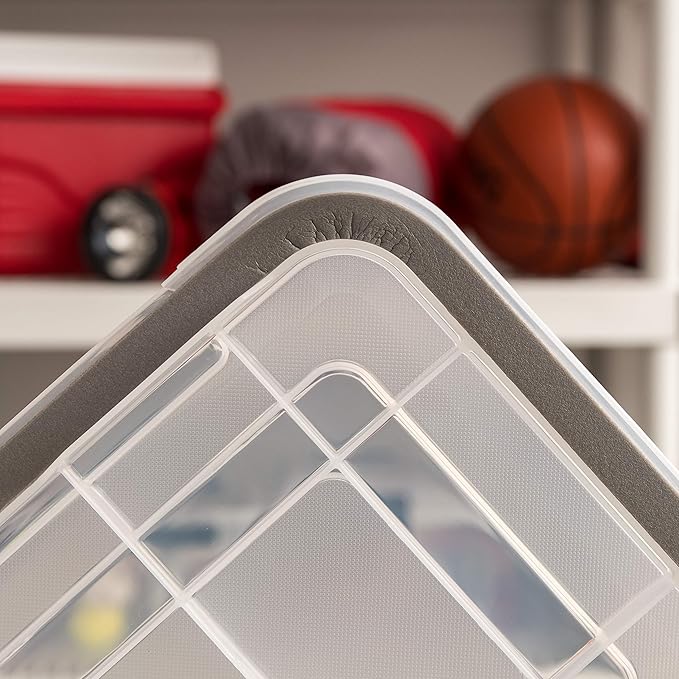 IRIS USA WeatherPro 6 Qt Storage Bins with Lids 6 Pack BPA-Free Plastic Gasket Box with Tight Latch and Seal Stackable Nestable Tote Tub - Clear/Black