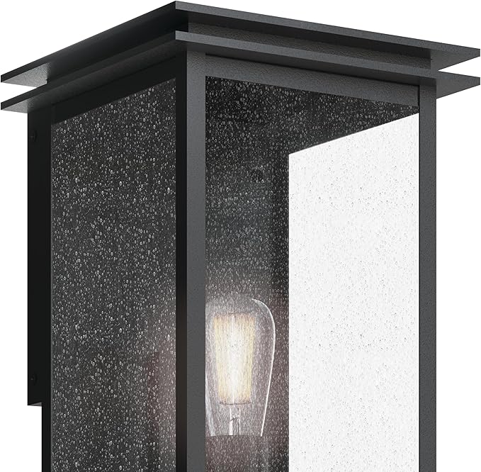 Kichler Arkville 14 1 Light Outdoor Wall Light with Clear Seeded Glass in Textured Black for Exterior Doors Walls Porch (14 x 8.5) 59541BKT