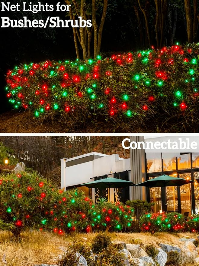 Led Christmas Net Lights for Bushes 132LED 6FT x 6FT Connectable UL Certified Net Lights for Bushes Tree Shrubs Xmas Trunk Green Wire Christmas Decorations