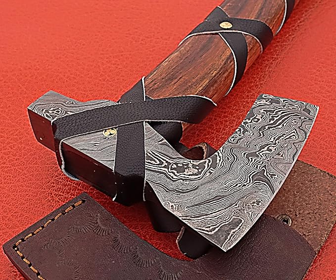 Smart &amp Sharp Hand Forge Custom Made Hatchet Axe Hand Made Damascus Steel Blade/Best Gift/Gift for him SS-17345(Rose Wood)