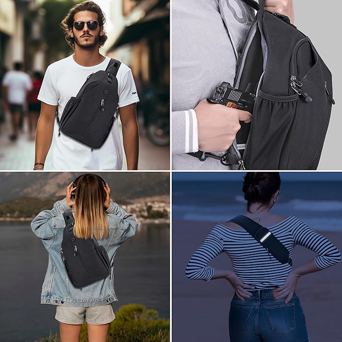 Concealed Carry Bag for Men YKK Zippers Large Crossbody Sling Backpack edc Bag with Gun Holsters Travel Hiking Chest Pack Daypack