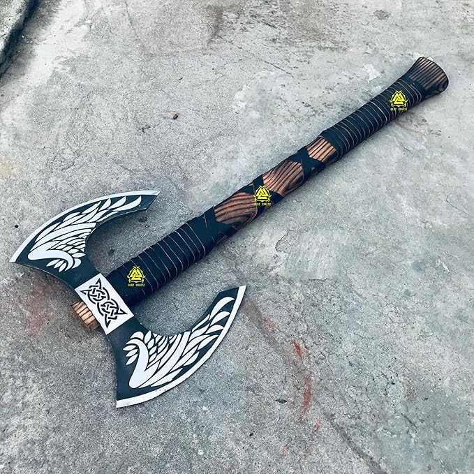 OLDZ CRAFTZ-Handmade Two handed large Berserker Axe Large Norse AxeScandinavian Style Viking Double Sided Axe Dane Axe double headed ax Functional Viking Battle Birthday Gift