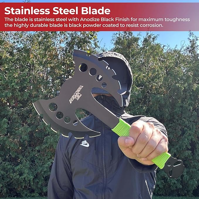 Medieval Depot Recon Double Headed Throwing Axe (Black/Green) - Stainless Steel Nylon Grip Sheath (13.5)