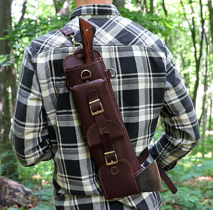 Shoulder Leather Case for Axe Handmade Leather Backpack for Axe Case Medium Big Axe Holder Axe Carry Case Bushcraft Bag for Axe Accessories Axe Harness
