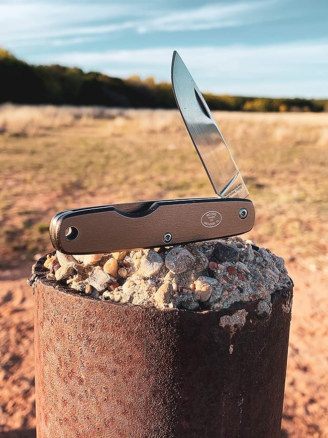 Moore Maker 3-1/2” Anodized Aluminum Knife 1107SS| Folding Pocket Knife with Anodized Aluminum Handle and Single Stainless Steel Blade | with Lanyard Hole