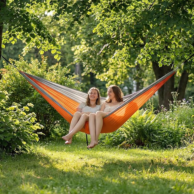 Durable Camping Hammock – 500lbs Portable Hammock Nylon Camping Hammock Chair - Double with Tree Straps - Portable for Travel Backpacking Hiking Outdoors Camping Gear