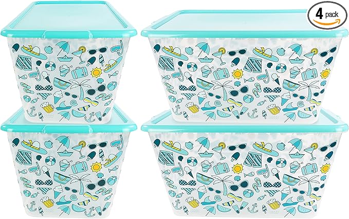 58 QT Stackable Plastic Storage Bins with Lids 4-Pack Large Clear Storage Bins for Organizing Garage Closet Durable Nestable Containers Made in USA