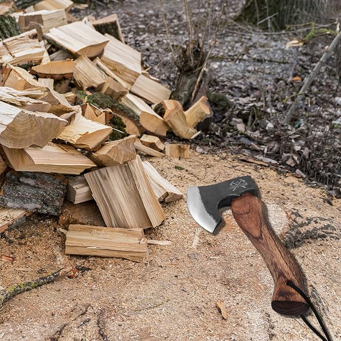 10.7 Inch Hatchet Axe Camping Hatchet with 1065 High Carbon Steel and Leather Sheath Bushcraft Hatchete for Chopping and Wood Splitting Perfect for Outdoor Survival and Adventures