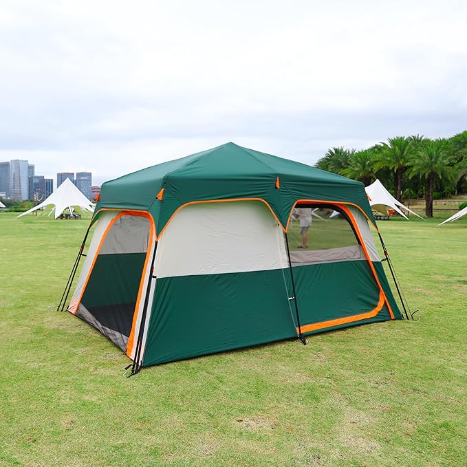 KTT Extra Large Tent 6-10-12-14 Person(A)Family Cabin Tents2 Rooms3 Doors and 3 Windows with MeshStraight WallWaterproofDouble LayerBig Tent for OutdoorPicnicCampingFamily Gathering