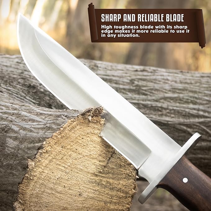 D2 Handmade 13 Inches Bowie Knife Full Tang Fixed Blade Knife with Sheath Hunting Knife with Along Wood Handle Ideal for Camping Hiking Survival And Bushcraft