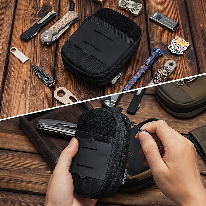 TACTICAL GEEK Block F Portable EDC Pouch Compact Waist Bag Molle Pocket Organizer Multi-Purpose Wallet Crafted from 500D Nylon for Versatile Gear &amp Card Storage-Black