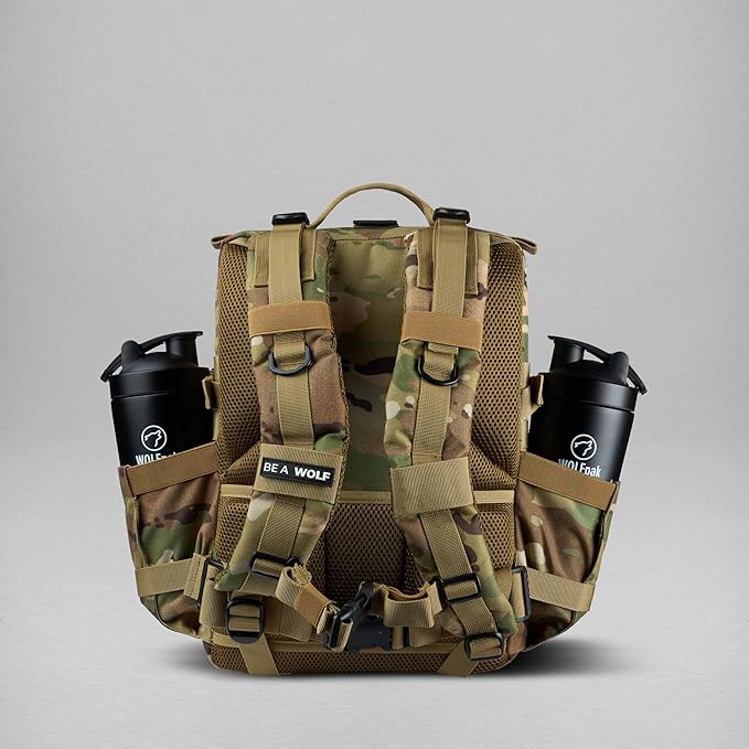 WOLFpak 25L Athletic Gym Backpack (OCP Camo) Durable 1000D Waterproof Oxford Material w/MOLLE Webbing Laptop Pocket &amp Dual Cup Holders Durable Fitness/Travel/Military Daypack