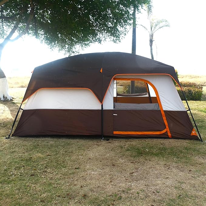 KTT Extra Large Tent 10-12-14 Person(B)Family Cabin Tents2 Rooms3 Doors and 3 Windows with MeshStraight WallWaterproofDouble LayerBig Tent for OutdoorPicnicCampingFamily Gathering