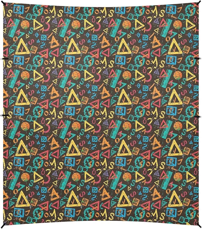 ALAZA Colorful Math Symbols Beach Tent Sun Shelter UPF50+ Protection Beach Shade Canopy w/ 4 Sandbags for Outdoor Camping Fishing Backyard Fun Picnic 10x9 ft