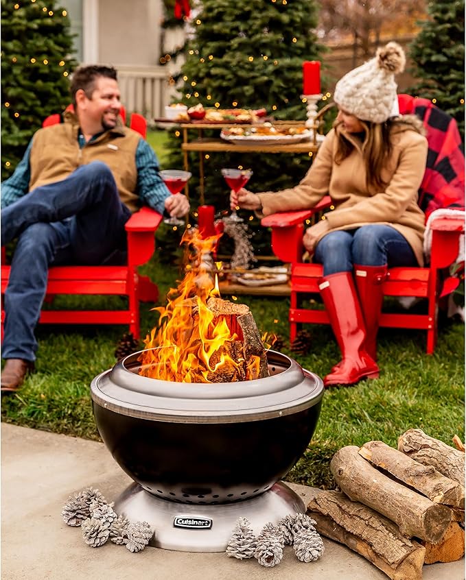 Cuisinart 24” Cleanburn Smokeless Fire Pit with Removable Base for Ash Portable Wood Burning Outdoor Fireplace Stainless Steel Smoke Free Outdoor Heater Enhanced Airflow and Easy Cleanup