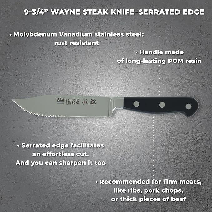 Wayne Steak Knife Set – Serrated Blade – Durable POM Resin Handle - The Perfect Tools for Enjoying your BBQ - Set of 4 Knives - Made in Spain