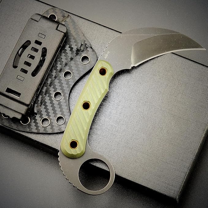 C1395 Fixed Blade Knife AUS-10 Black Stonewashed Steel Blade G10 Handle Claw Knife for Outdoor EDC Tool Survival Hiking Camping (Green)