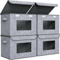 Univivi Fabric Foldable Storage Boxes [4-Pack] Large Collapsible Stackable Storage Bins with Lids Closet Organizers and Storage Cube Basket for Home Office Bedroom (Grey 17'' x 12'' x 12)
