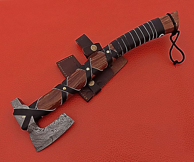 Smart &amp Sharp Hand Forge Custom Made Hatchet Axe Hand Made Damascus Steel Blade/Best Gift/Gift for him SS-17345(Rose Wood)