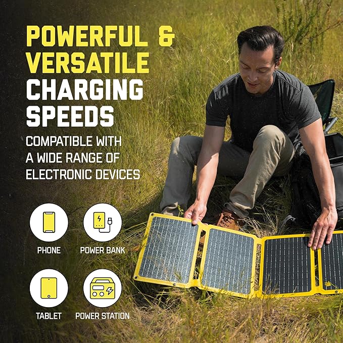 SunJack – 40 Watt Foldable Solar Panel ETFE Waterproof Portable Solar Panel with Kickstands USB-C PD30W USB-A QC3.0 DC Output Solar Panels for Camping Hiking Emergency Power