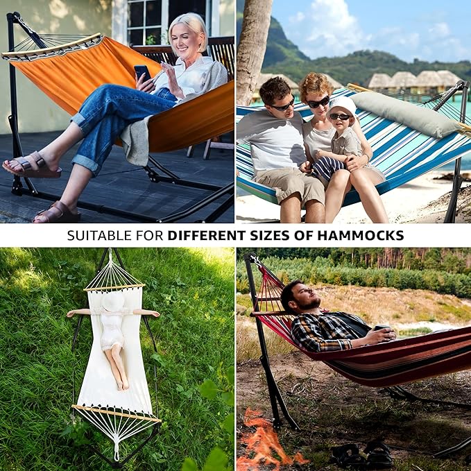 Tranquillo Unity Adjustable Hammock Stand 800 lbs Capacity Steel Double Hammock Stand for 2 Persons Premium Pre-Assembled Stand for Indoor Outdoor Blue Leaf