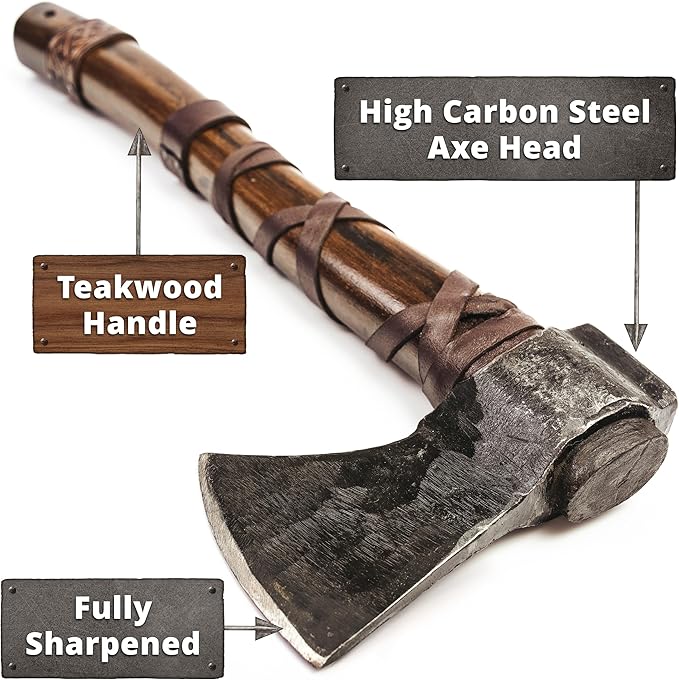 Throwing Axe Set (2) - Norse Tradesman 14 Viking Throwing Axe Set - Two Fully Sharpened Norse Hand-Axes - Carbon Steel Axe Heads with Premium Leather Cross-Stitch