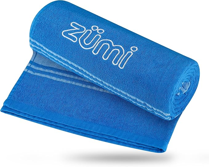 Zumi 100% Cotton Quick Dry Travel Towel - Soft Thin Compact Highly Absorbent Lightweight Camping Towel for Beach Gym Bath Shower Swimming Pool Dorm RV - Blue