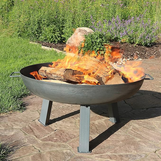 Sunnydaze 30-Inch Cast Iron Heavy Duty Fire Pit for Outside - Wood Burning Outdoor Fire Pit Bowl with Handles - Gray