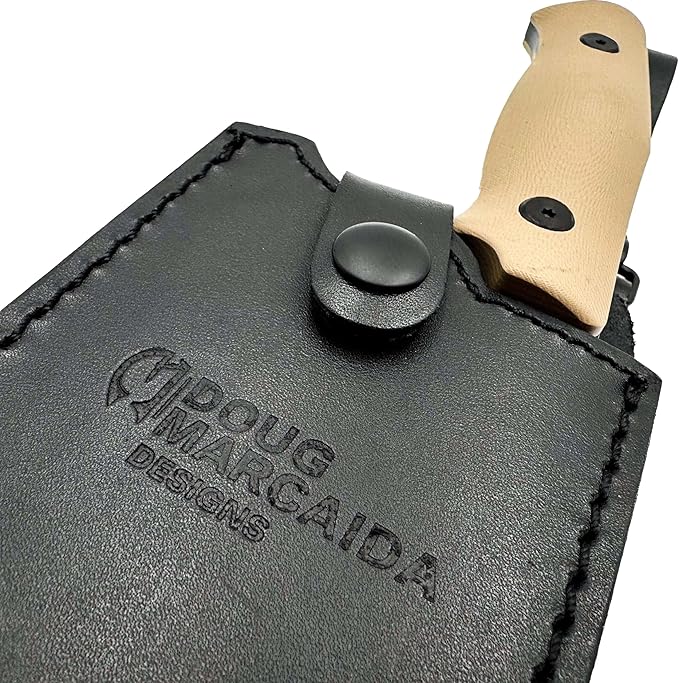 Doug Marcaida Grande Fratello Serbian Cleaver Knife 8.5in Stainless Steel Full Tang Fixed Blade Bushcraft Survival Cooking Knife - Top Grain Leather Sheath With Belt Loop