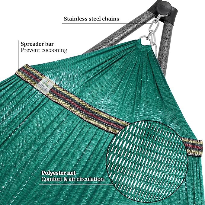 Tranquillo Combo x2 Hammocks with Stand for Outside &amp Tree Straps Heavy Duty Hammock with Stand 600lbs for Indoor Outdoor Patio Backyard x2 Hammocks for 2 Person (Combo - Peacock Medium)