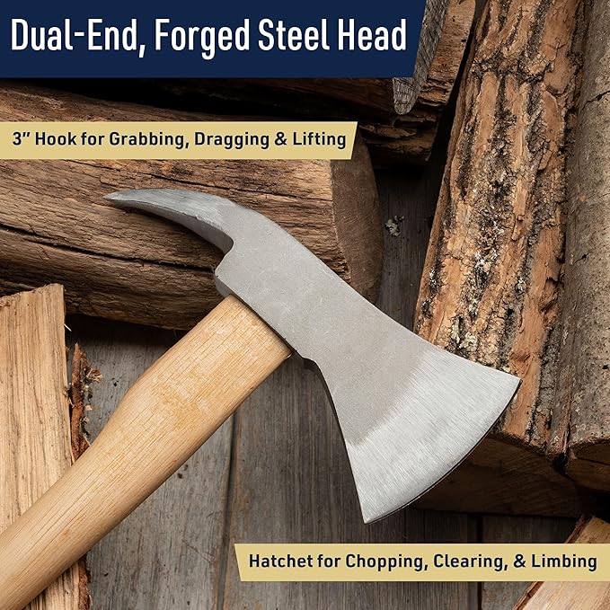 Wood Splitting Axe with Log Pick - 21” Camping Hatchet Axe for Chopping Wood with Forged Steel Head with Log Splitter Blade Built-in Pickaroon Logging Tool and Wooden Handle by Kings County Tools