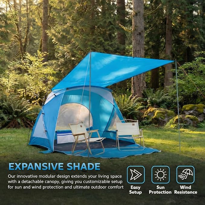 Beach Tent Portable Sun Shelter for 2/3/4/6-8 Person with UPF 50+ UV Protection Easy Setup Waterproof Beach Shade Canopy Cabana for Family Outdoor and Picnics Fishing with Carrying Bag