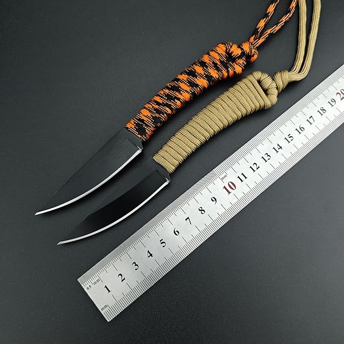 Portable EDC Fixed Blade Knife2.8'' 8Cr13Mov Steel BladeNylon Rope Handle with Kydex Sheath and PocketclipGifts for Men WomenLightweight Full Tang Knives for Camping Hiking Fishing (Khaki)