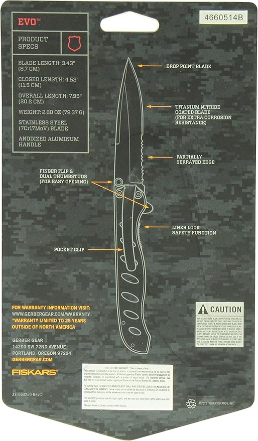 Gerber Gear EVO Knife Serrated Edge Titanium Coated [22-41432]Black
