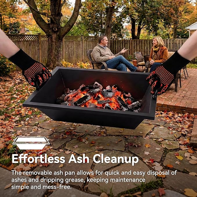 31.5 Outdoor Wood Fireplace with Chimney and Wood Storage Fireplace with Fire Pocker BBQ Grill &amp Gloves Outside Removable Fire Pit for Patio Garden and Deck Black
