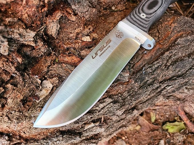 J&ampV URSUS – Survival Knife for Camping Bushcraft Field Hunting Fishing Blade 14.5 cm Stainless Steel MOVA 1.4116 Leather Sheath Made in Spain BLACK MICARTA