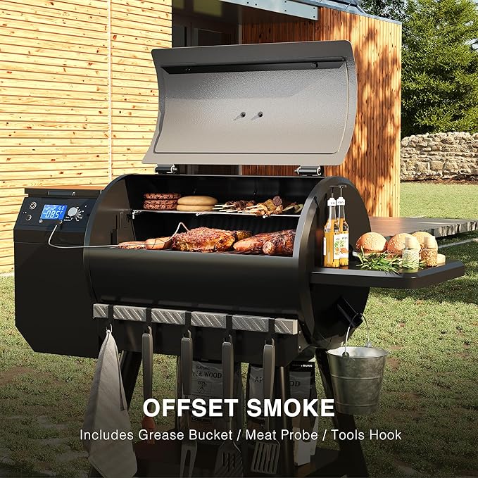 Electric Wood Pellet Grill 456 SQ.IN Cook Area Pellets Grill 16LBS Hopper Pellet Smoker Grill 500 Degree Max Temperature&ampAuto Feed 8 in 1 BBQ Grill Outdoor with Meat Probe Grease Bucket