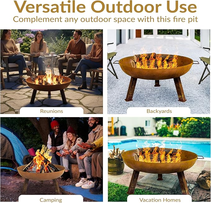 Sunnydaze 30-Inch Cast Iron Heavy Duty Fire Pit for Outside - Wood Burning Outdoor Fire Pit Bowl with Handles - Rust