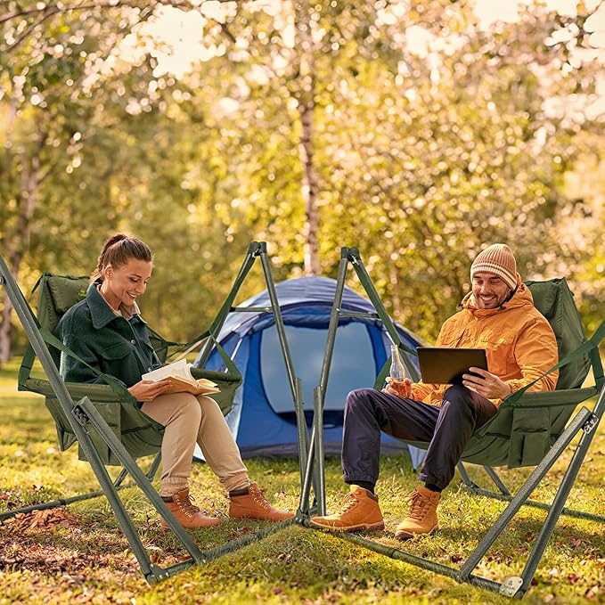 Tranquillo 2 in 1 Hammock and Swinging Chair with Collapsible Steel Stand &amp Carrying Case Portable &amp Adjustable 30s Set Up for Outdoor Indoor Porch Swing Patio Garden Camping Trip Gree
