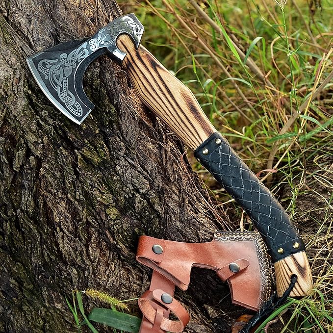 SS SMART &amp SHARP SPORTS INC Custom Handmade High Carbon Steel Viking Axe Real HatchetGift for hIm17.5 inches SS-17603 (Medieval Axe)